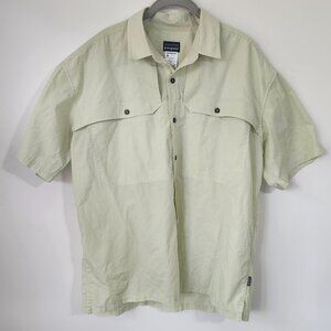 Patagonia Mens XL Short Sleeve Button Down Shirt Green Organic Cotton Outdoor